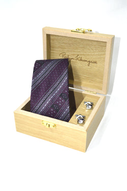 NECKTIE IN ALLOVER SAIPIKHUP,THANGNANG AND MANGVOM WITH WOODEN GIFT BOX & CUFFLINK