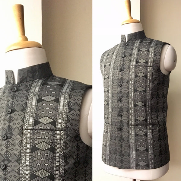 Mens Stand collar sleeveless jacket with Kuki mens Traditional shawl motif on front & back