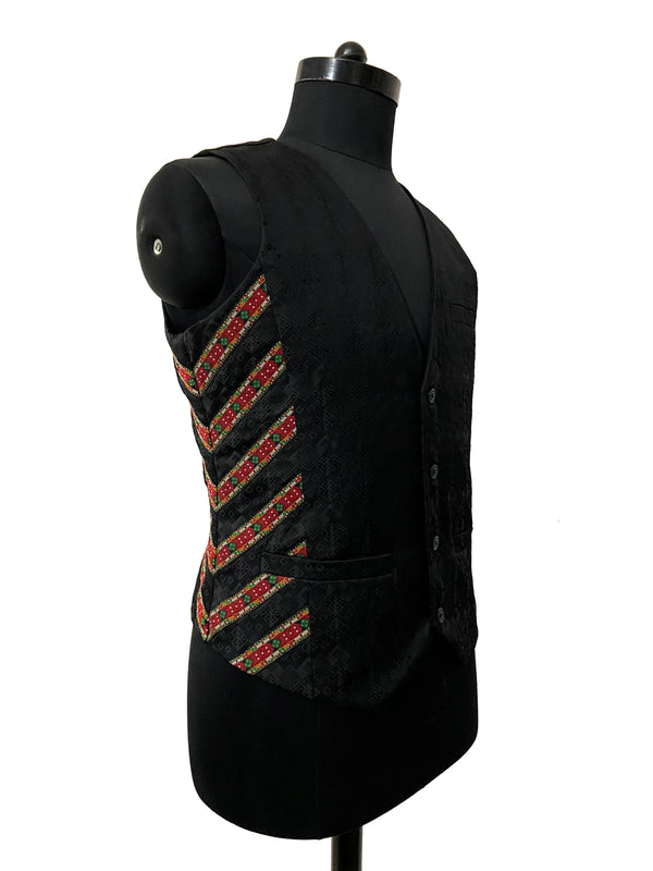 V-NECK MENS WAISTCOAT WITH MITTERED DETAIL AT SIDE PANELS