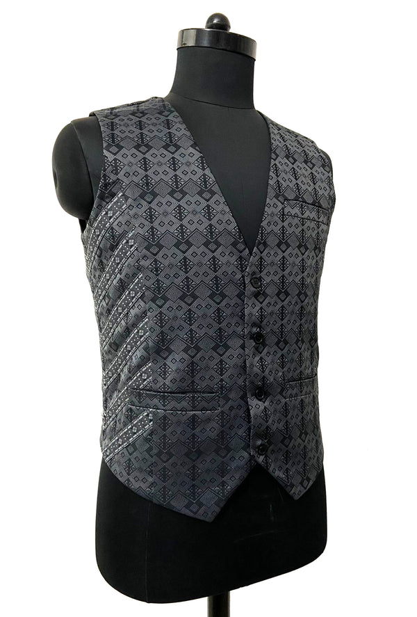 V-NECK MENS WAISTCOAT WITH MITTERED DETAIL AT SIDE PANELS